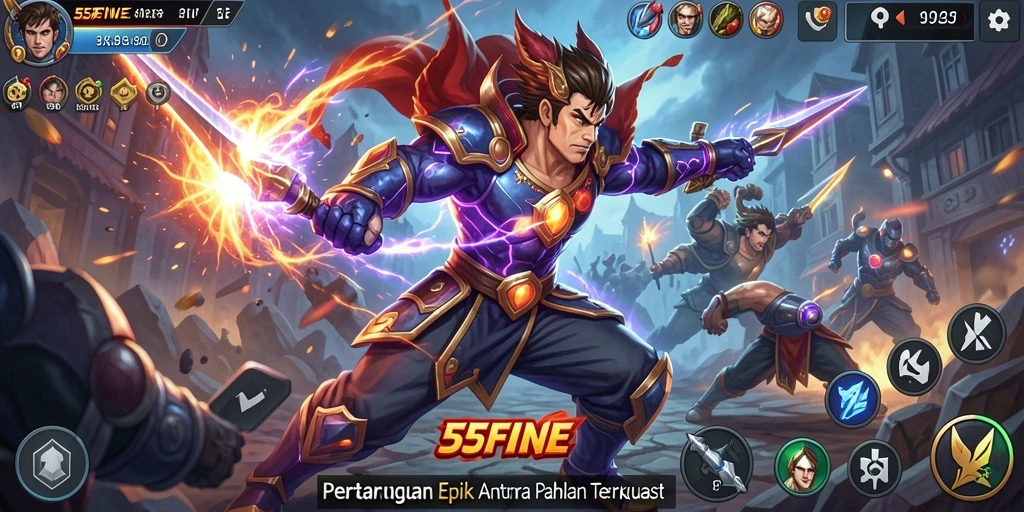 Tangkapan layar aksi seru dalam 55FIVE saat pertarungan berlangsung.