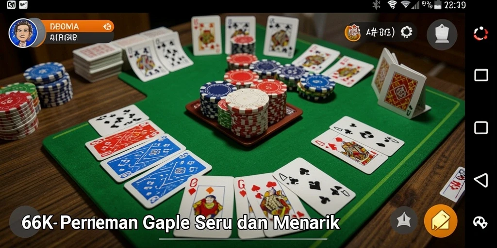 Tampilan gameplay Gaple di 66K yang seru dan menantang.