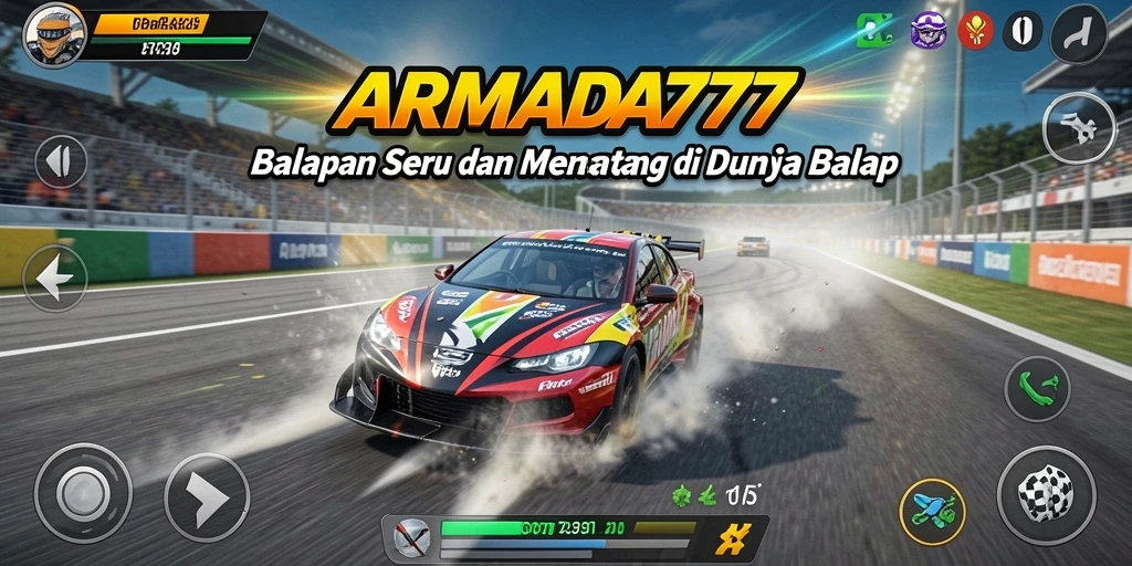 Screenshot gameplay ARMADA777 menunjukkan aksi balapan yang menegangkan dan memukau.