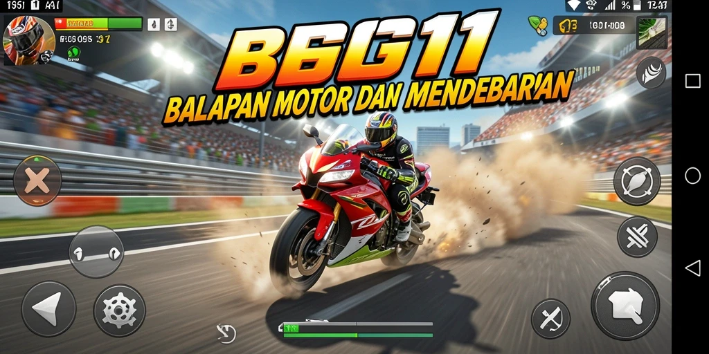 Screenshot gameplay BIG11 menampilkan aksi balapan motor yang mendebarkan.