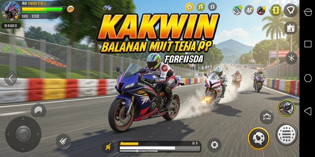 Screenshot KAKWIN menampilkan aksi balapan motor yang intens dan mendebarkan.