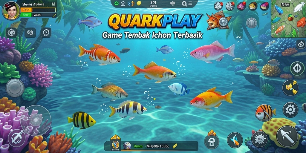 Tangkapan layar utama QUARKPLAY menunjukkan aksi intens dalam Tembak Ikan.