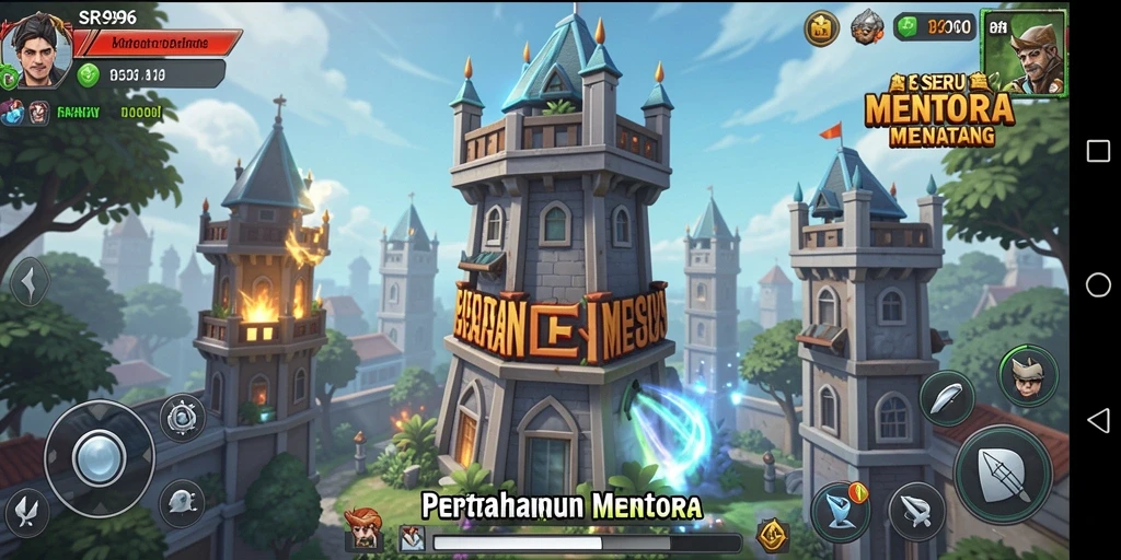Tampilan gameplay menara pertahanan yang menegangkan dalam SR996.