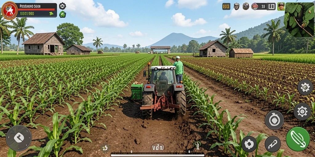 Tampilan gameplay seru dari V21 dalam mengelola pertanian.