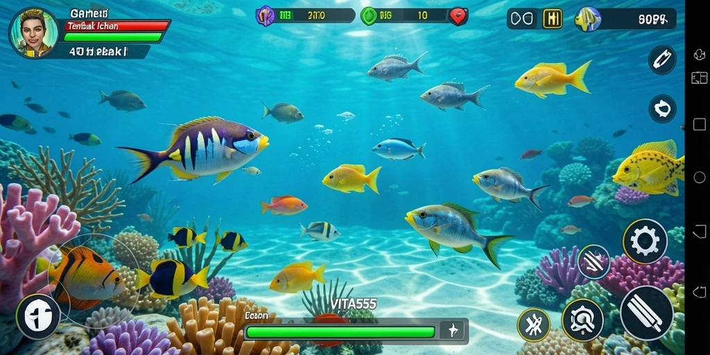 Gameplay VITA555 dengan aksi menembak ikan yang seru.